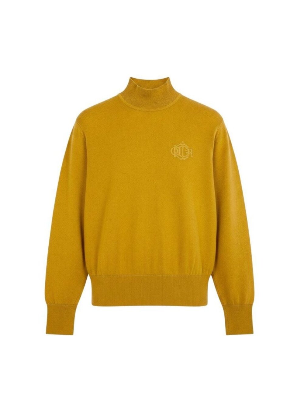 Dior Ih6 Mock Neck Knit Sweater Long Sleeve CD Logo Embroidered Wool Mustard